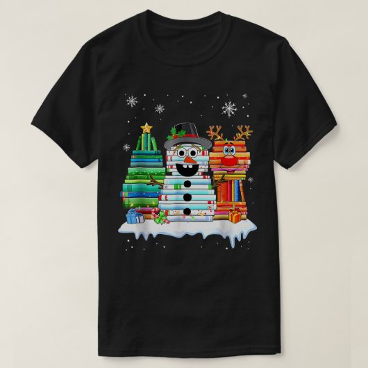 T-shirt kerstboomrenrennen Snowman Reindeer Book S (Design voorkant)