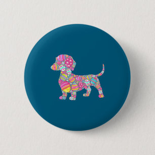 T-shirt Kleurrijke Eieren Dasachtige Hond Puppy Ronde Button 5,7 Cm