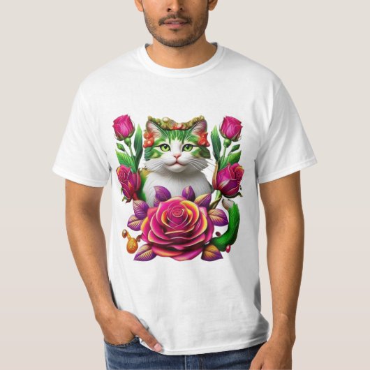 T-shirt Koninklijke Bloemkat Kunst (Voorkant)