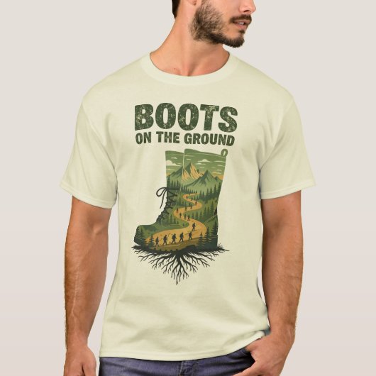 T-shirt 'Laarzen op de grond' - Kunst met dubbele (Voorkant)