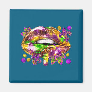T-shirt Lippen Mardi Gras Carnaval Vet Magneet