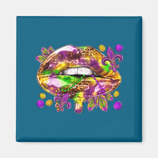 T-shirt Lippen Mardi Gras Carnaval Vet Magneet (Voorkant)