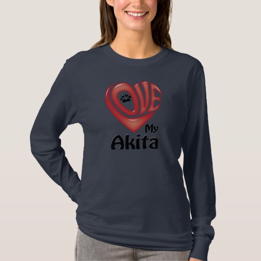 T-Shirt Long-sleeve Women's: Love My Akita (Voorkant)