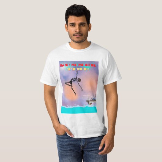 T-shirt, lustig, Skelett springt ins Meer T-shirt (Voorkant volledig)