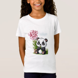 T-shirt meisje panda kawaii met bamboe en ballonne