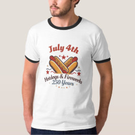 T-Shirt met 4 juli Hotdogs en Vuurwerk