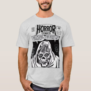 T-shirt met advertentie voor horrorstrips uit de j