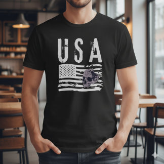 T-Shirt met Amerikaanse Vlag Schedel Grafische Pri