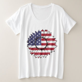 T-shirt met Amerikaanse vlag zonnebloem, 4 juli