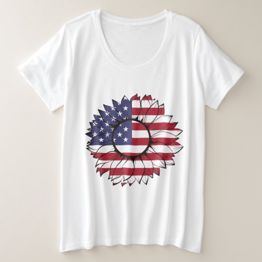 T-shirt met Amerikaanse vlag zonnebloem, 4 juli (Design voorkant)