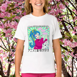 T-shirt met anime meid en bunny.