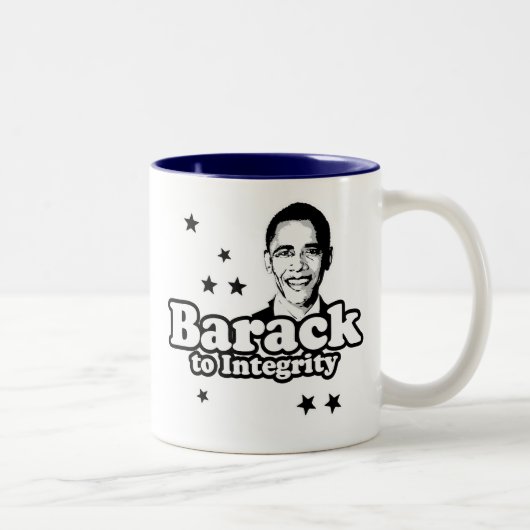 T-shirt met barack to integrity tweekleurige koffiemok (Rechts)