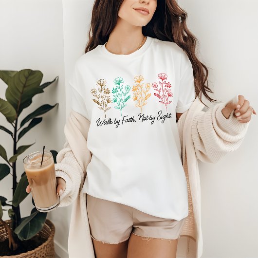 T-shirt met bloemenprint 'Walk by Faith', Moederda