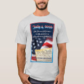 T-shirt met boek over 4 juli 2026 (Voorkant)
