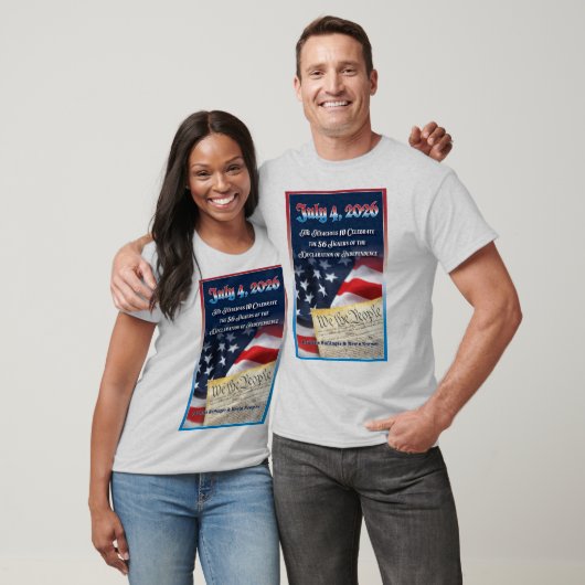 T-shirt met boek over 4 juli 2026 (Unisex)