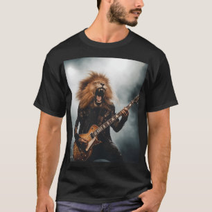 T-shirt met brullende leeuwgitarist die een solo s