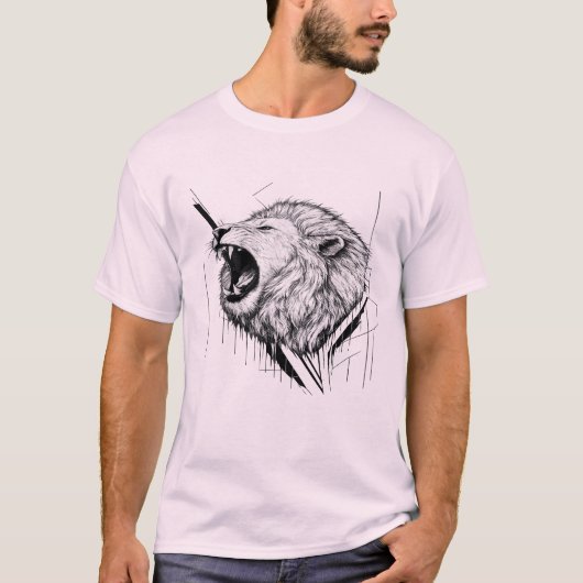 T-shirt met brullende witte leeuwenkop grafisch (Voorkant)