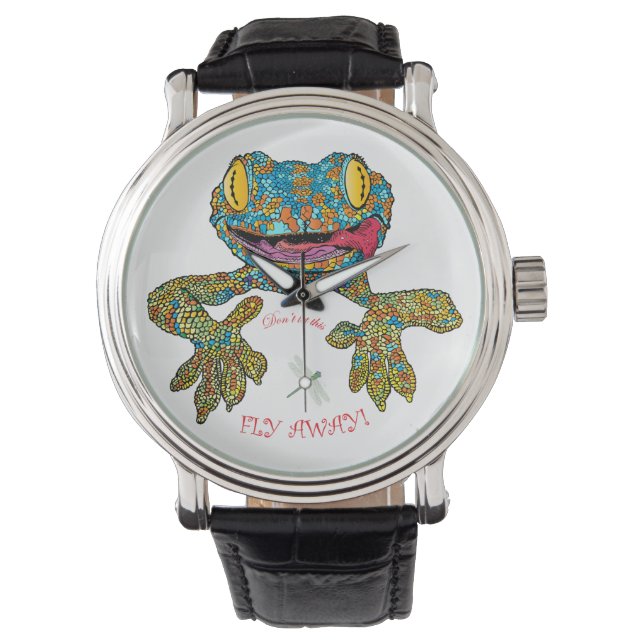 T-shirt met cartoon hagedis horloge (Voorkant)