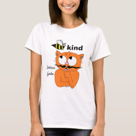 T-shirt met cartoon snorharen kat 'Bee Kind (wees