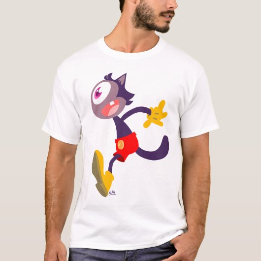 T-shirt met cartoon van een oculaire kat (Voorkant)