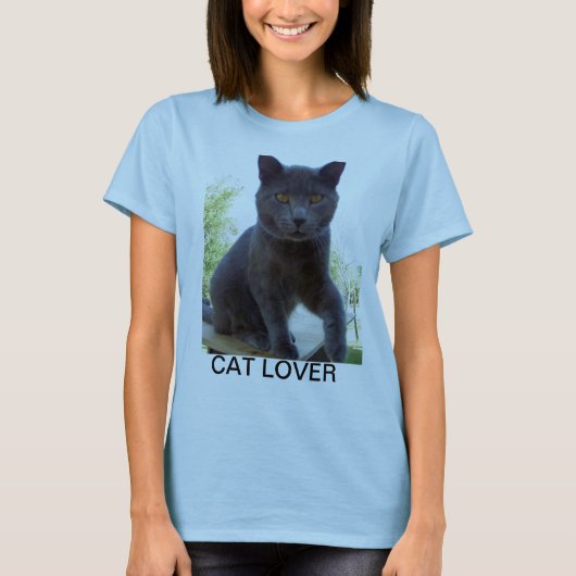 T-shirt met CAT LOVER vooraan. (Voorkant)