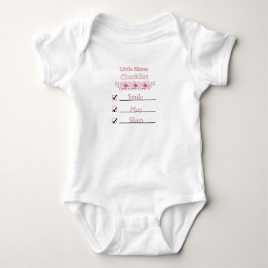 T-shirt met checklist voor kleine zus (Voorkant)