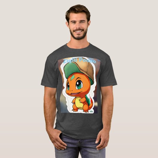 T-shirt met chibi-stijl Charmander met heldere gr (Voorkant volledig)