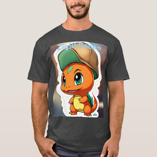 T-shirt met chibi-stijl Charmander met heldere gr (Voorkant)
