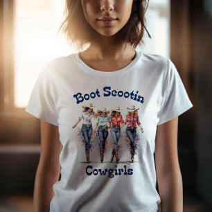T-shirt met cowgirls die met hun laarzen schuiven
