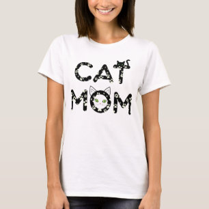 T-shirt met Cute Cat Mom-opdruk, pootafdrukken en 