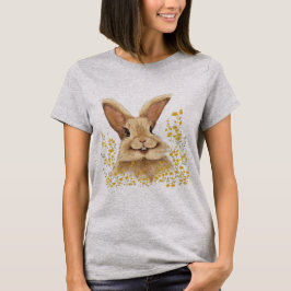 T-shirt met de print Happy Bunny in Golden Tone