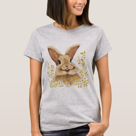 T-shirt met de print Happy Bunny in Golden Tone (Voorkant)