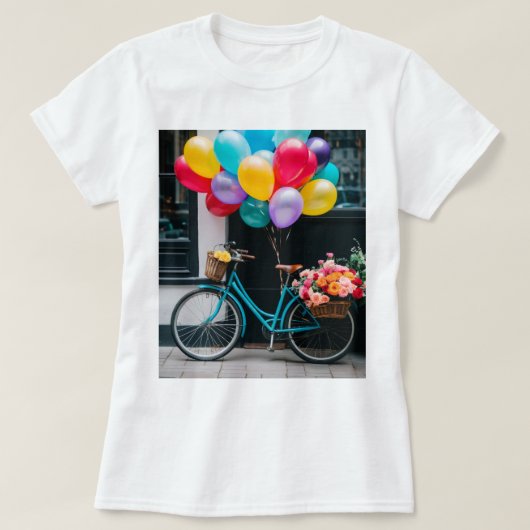T-shirt met design fiets en ballonnen (Design voorkant)