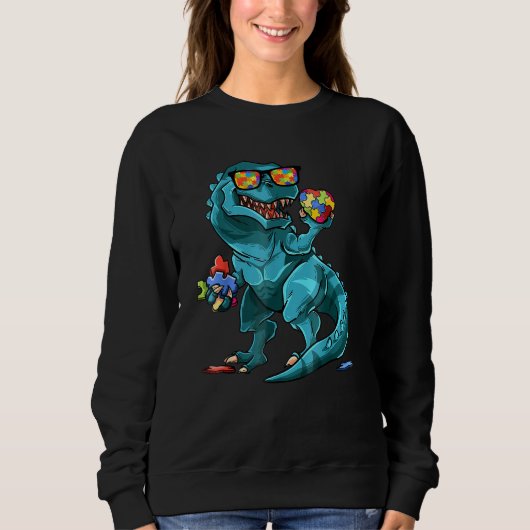 T-shirt met dinosaurus en hartpuzzel voor autisme  (Voorkant)
