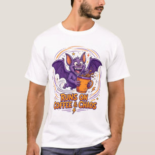 T-Shirt met 'Draait op Koffie en Chaos'