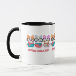T-shirt met drie charmante katten: Geluk komt in d Mok