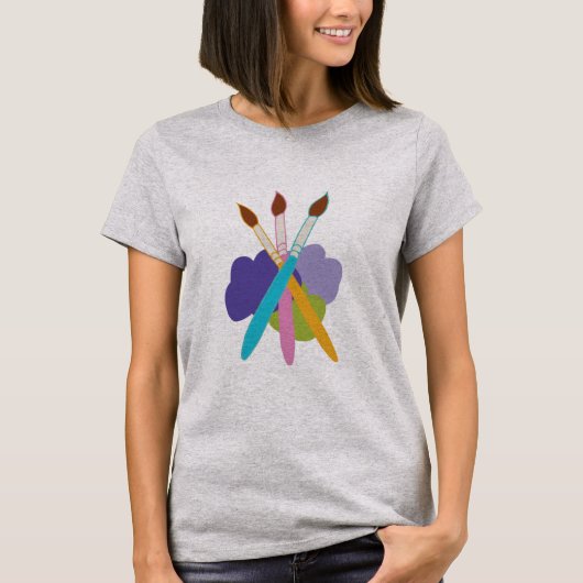 T-shirt met drie verfborstels en verfblobs (Voorkant)