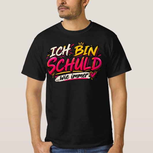 T-shirt met Duitse tekst "Ik ben schuldig zoals al (Voorkant)