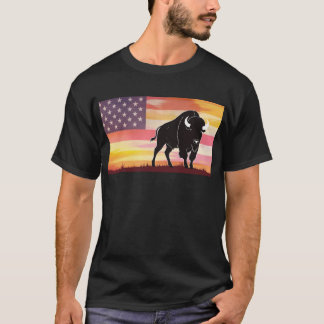 T-shirt met een bizonprint op een Amerikaanse vlag