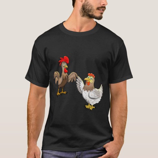 T-shirt met een kip en een rooster (Voorkant)