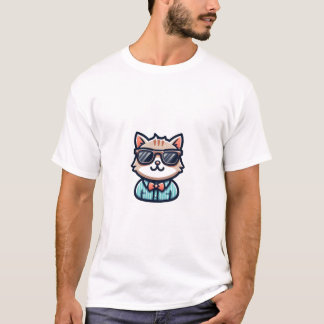 T-shirt met een knappe kat die een zonnebril draag