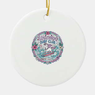 T-shirt met eenhoorn surfclub speelse grafiek_1 keramisch ornament