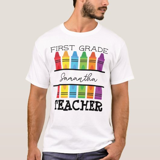 T-shirt met eigen naam als cadeau voor leerkracht  (Voorkant)