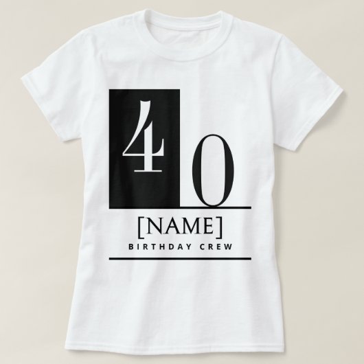 T-shirt met eigen naam & leeftijd, zwart wit Crew (Design voorkant)