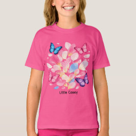 T-shirt met eigen naam vlinder en bloem voor kinde