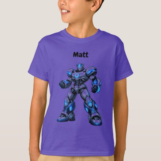 T-shirt met eigen naam voor kinderverjaardag robot (Voorkant)