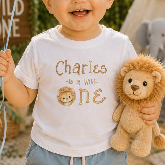 T-shirt met eigen naam Wild One Leeuw 1e verjaarda