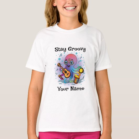 T-shirt met eigen tekst | Retro Octopus Naam & Tek (Voorkant)