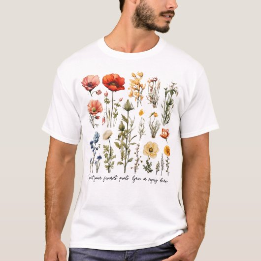T-shirt met eigen wilde bloemen, Moederdag cadeau, (Voorkant)