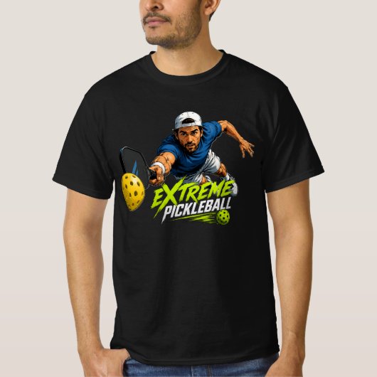 T-shirt met extreme pickleball-duikactie (Voorkant)